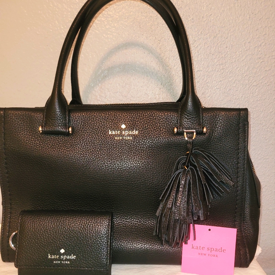 Kate Spade Black Leather Tote Bag And Wallet.